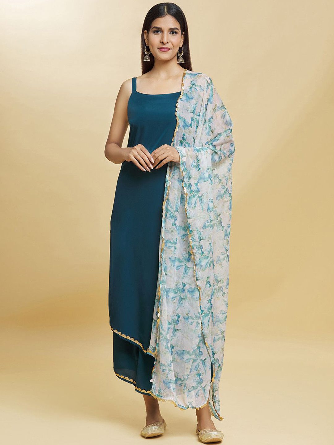 

Samyukta Singhania Shoulder Straps Kurta with Palazzo & Dupatta, Blue