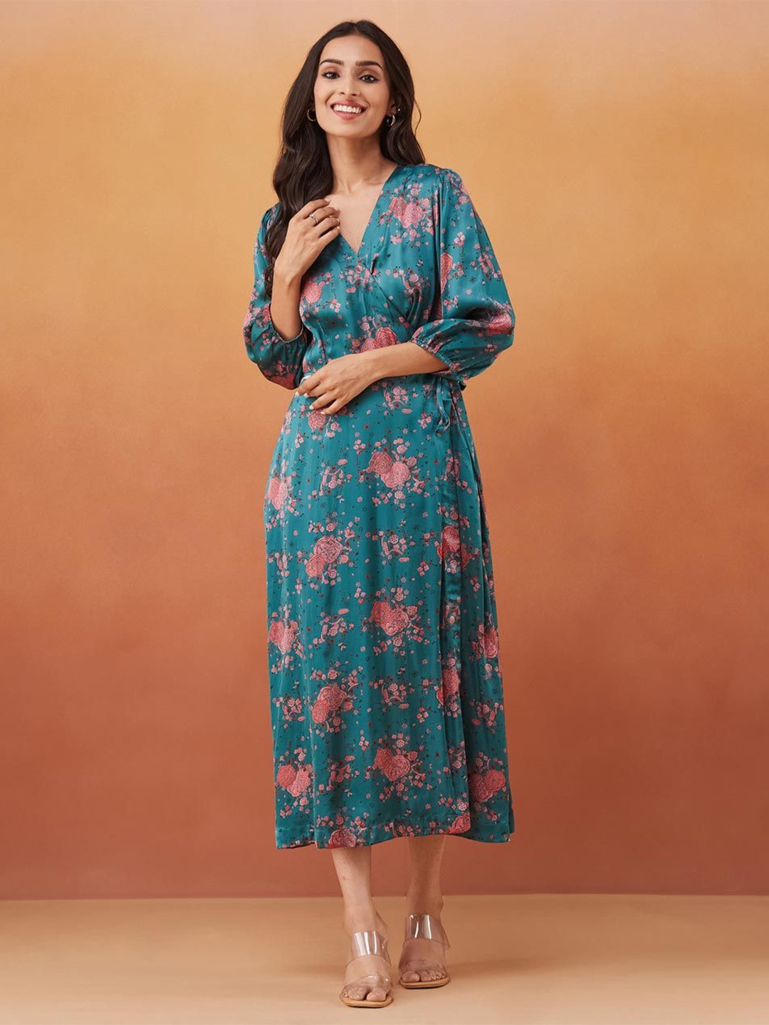 

Fabindia Floral Print Midi Dress, Green