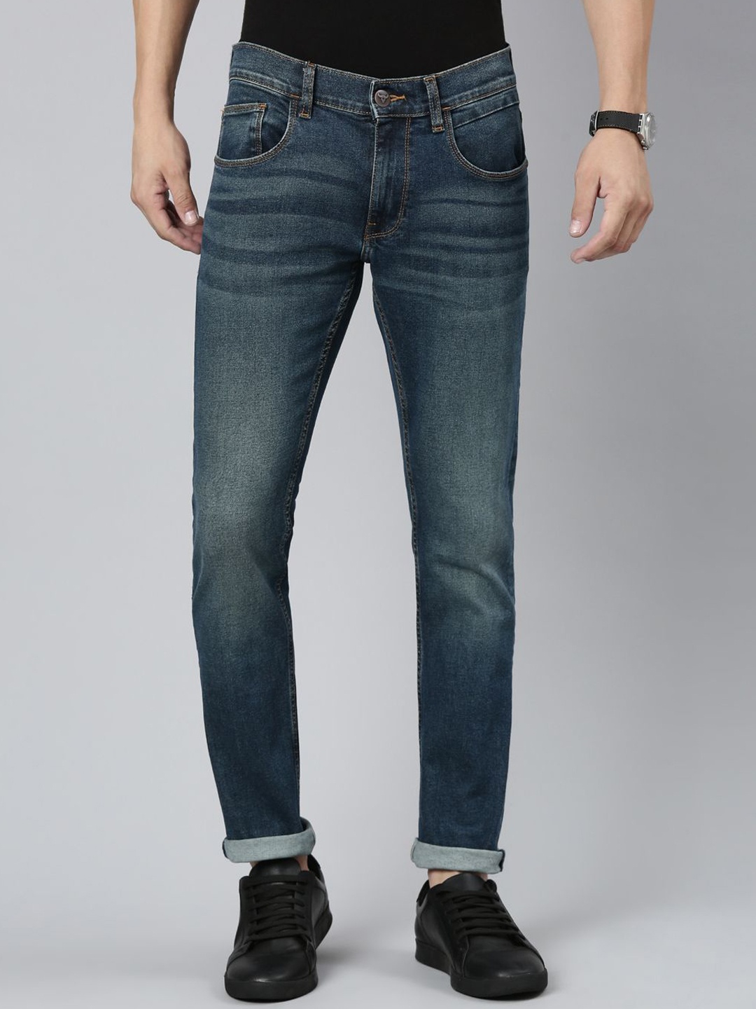 

American Bull Men Skinny Fit Light Fade Stretchable Jeans, Blue