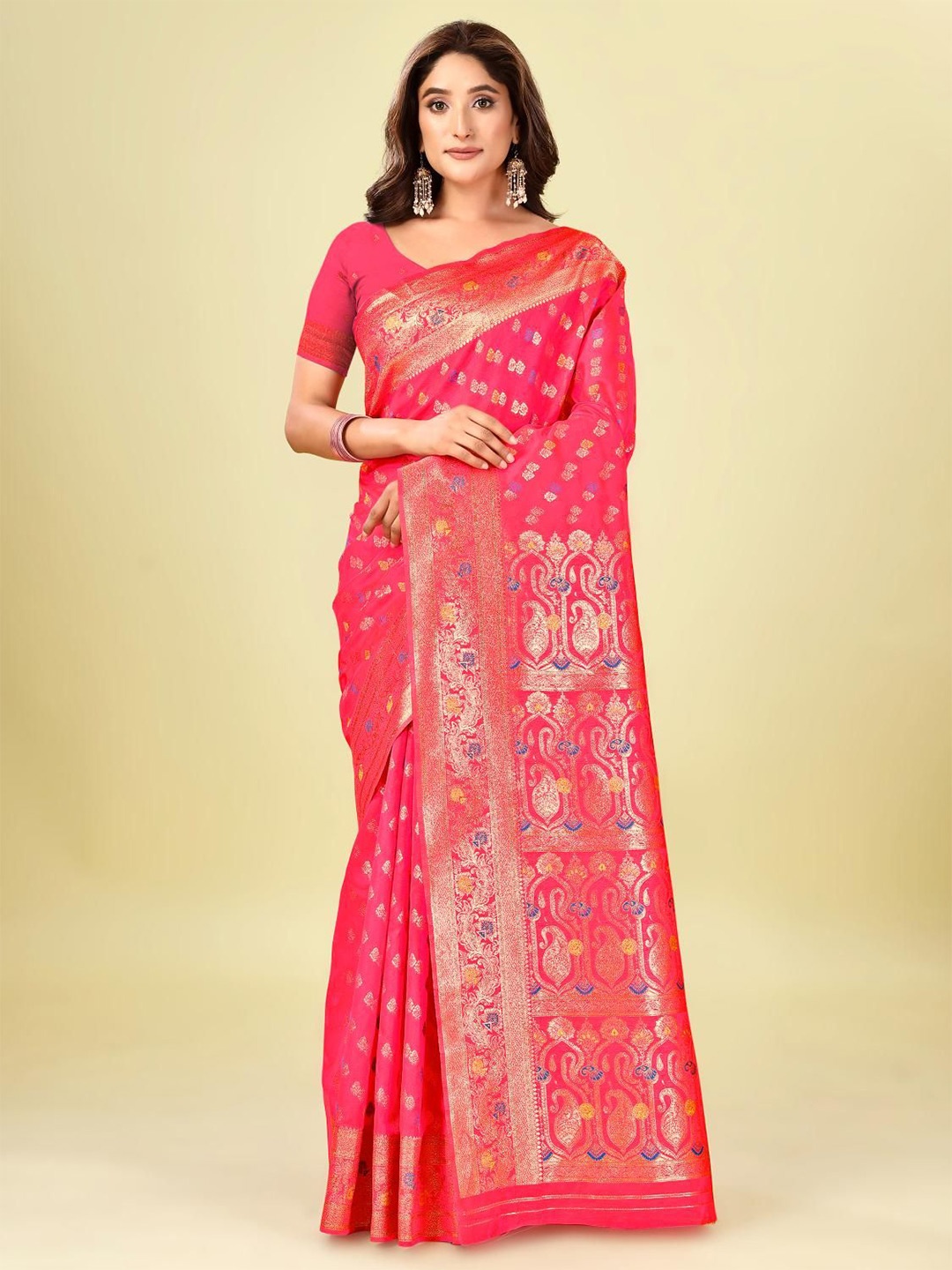 

VenderVilla Woven Design Silk Blend Banarasi Saree, Peach