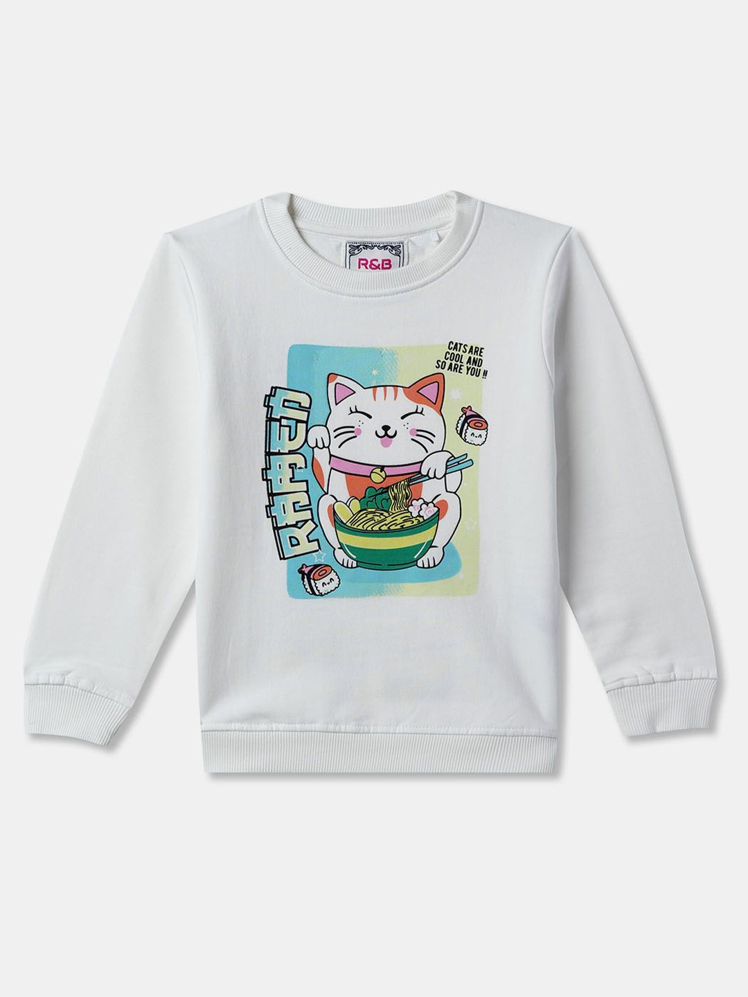 

R&B Girls Cotton Graphic Printed Pullover Sweatshirt, White