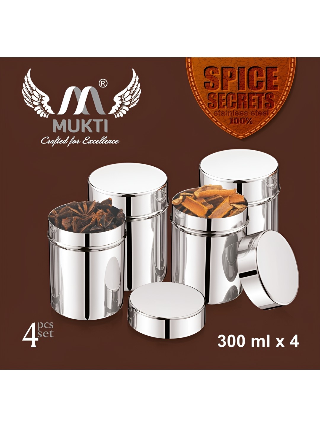 

MUKTI Silver-Toned Stainless Steel Dishwasher Safe Canister Container 300ml
