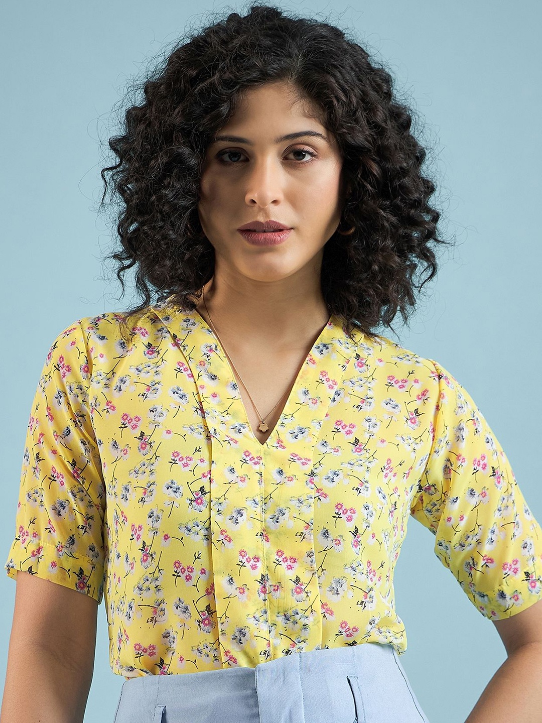 

Mayra Women Floral Printed Shirt Style Top, Yellow