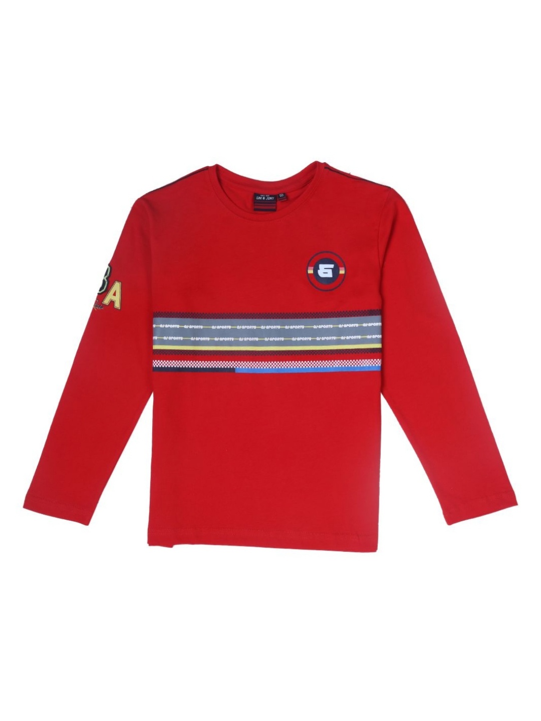 

Gini and Jony Boys Striped Round Neck Cotton T-shirt, Red