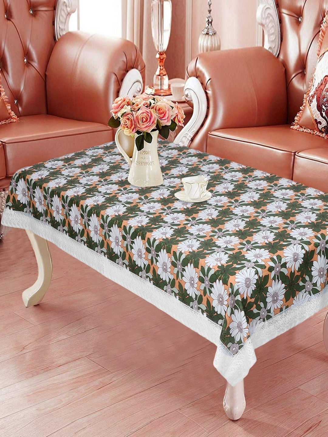 

LooMantha Green & White Floral Printed 4 Seater Table Cover
