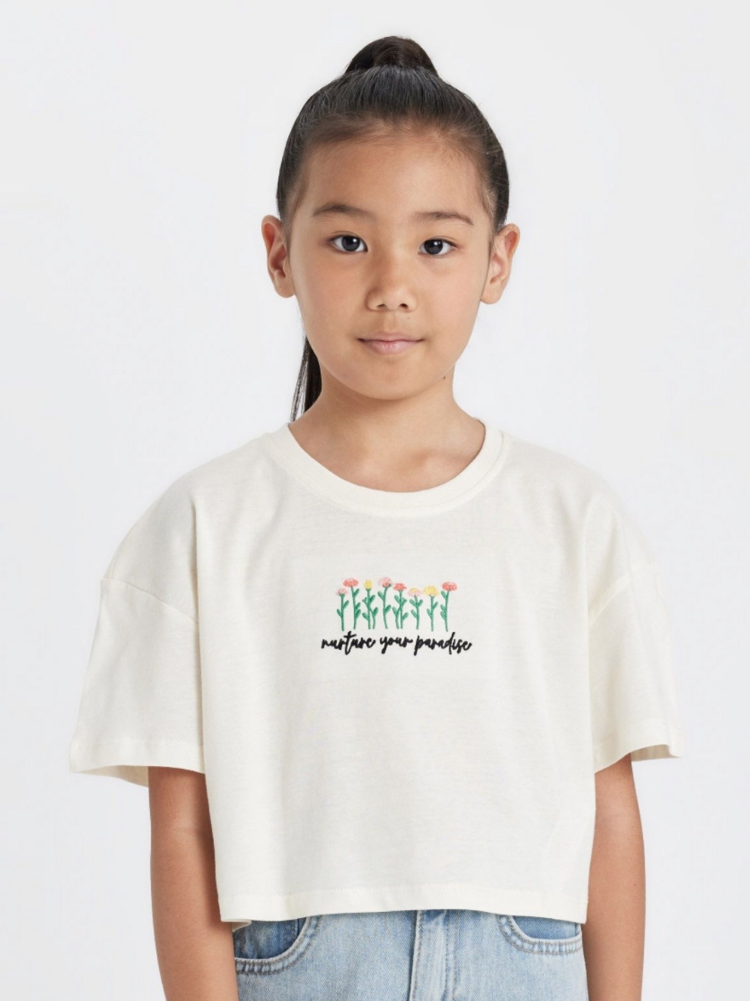 

DeFacto Girls Typography Printed Round Neck Cotton T-shirt, White