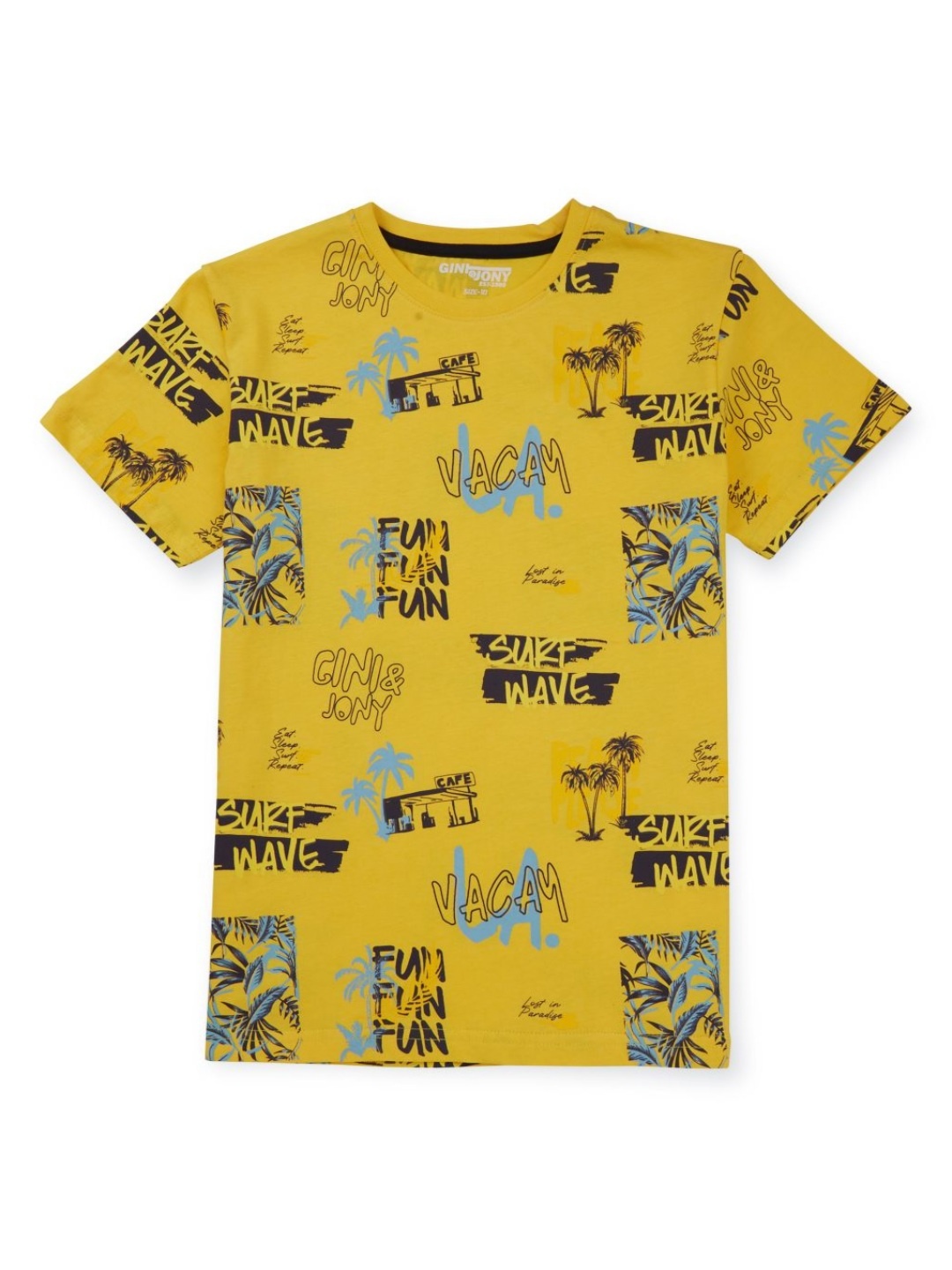 

Gini and Jony Boys Conversational Printed Round Neck Cotton T-shirt, Yellow