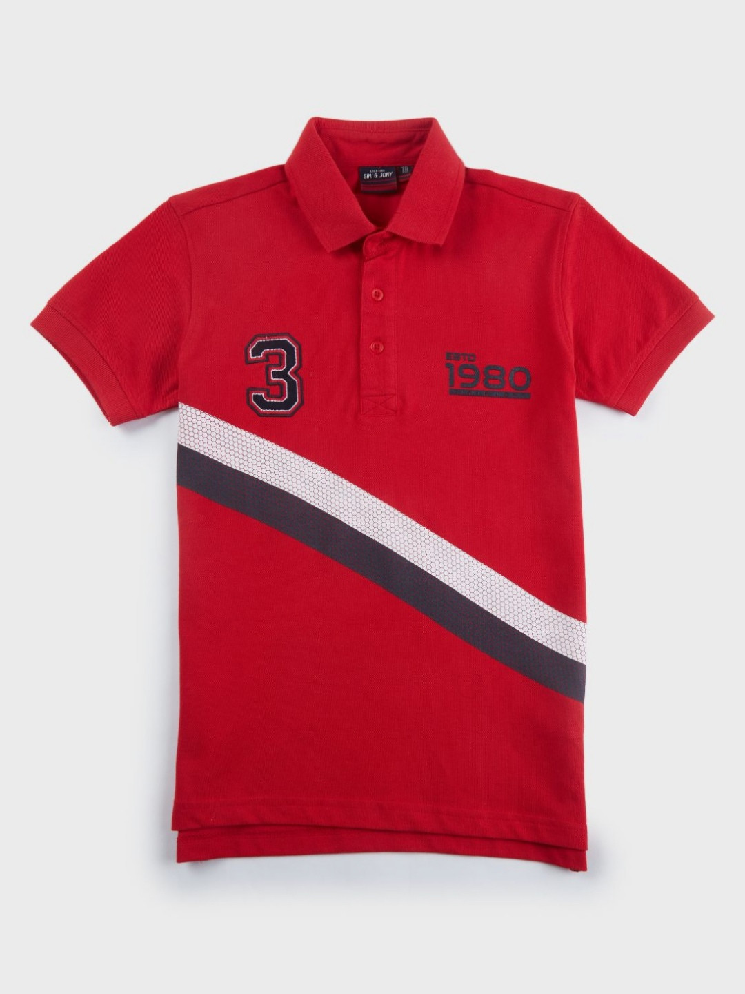 

Gini and Jony Boys Striped Polo Collar Cotton T-shirt, Red