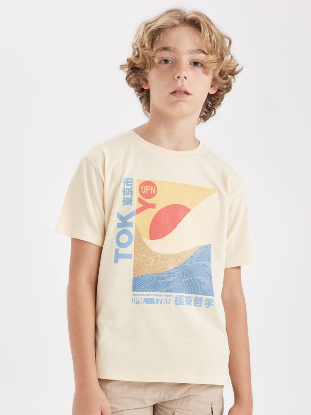 

DeFacto Boys Graphic Printed Round Neck Cotton T-shirt, Peach