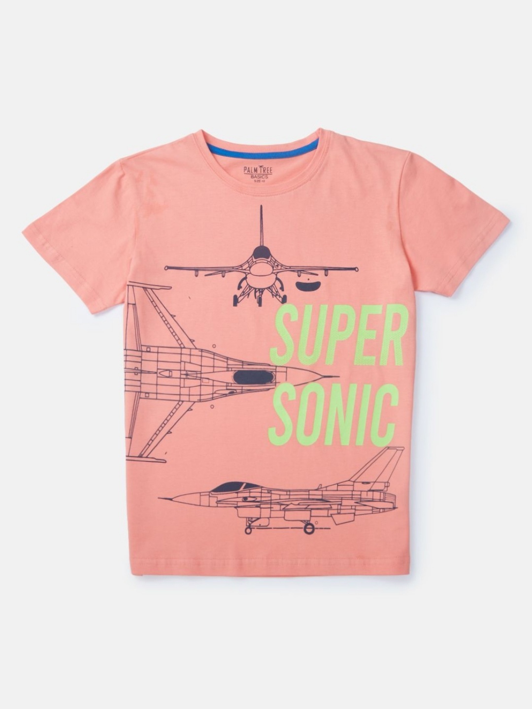 

Palm Tree Boys Graphic Printed Round Neck Cotton T-Shirt, Peach