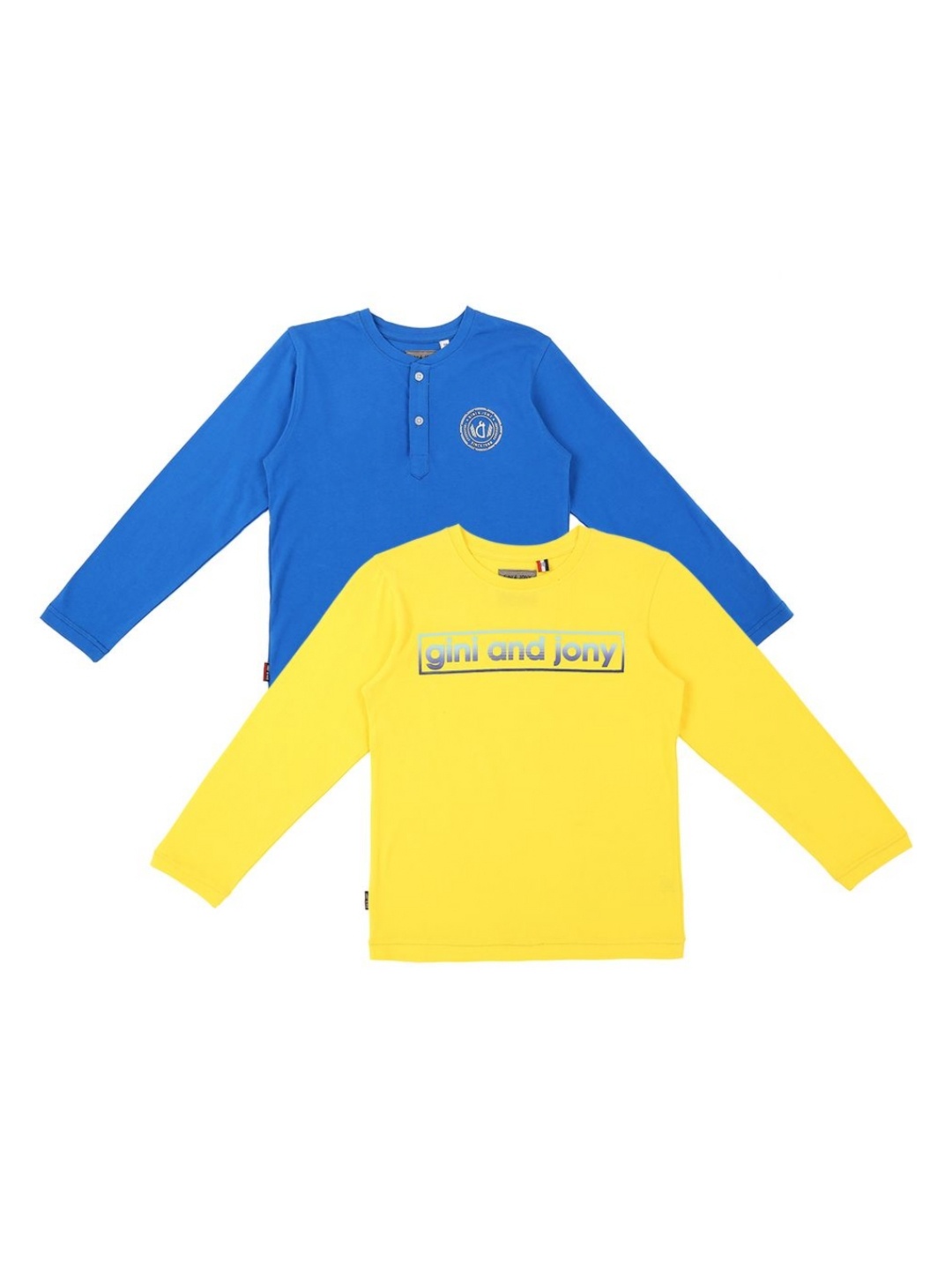 

Gini and Jony Boys Pack Of 2 Solid Henley Neck Cotton T-shirts, Yellow