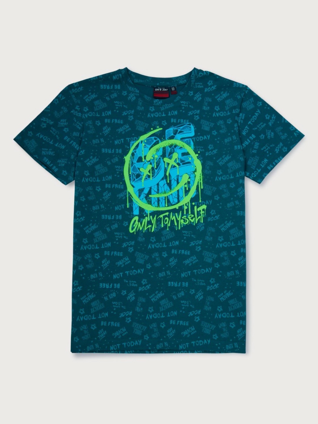 

Gini and Jony Boys Typography Printed Round Neck Cotton T-shirt, Teal