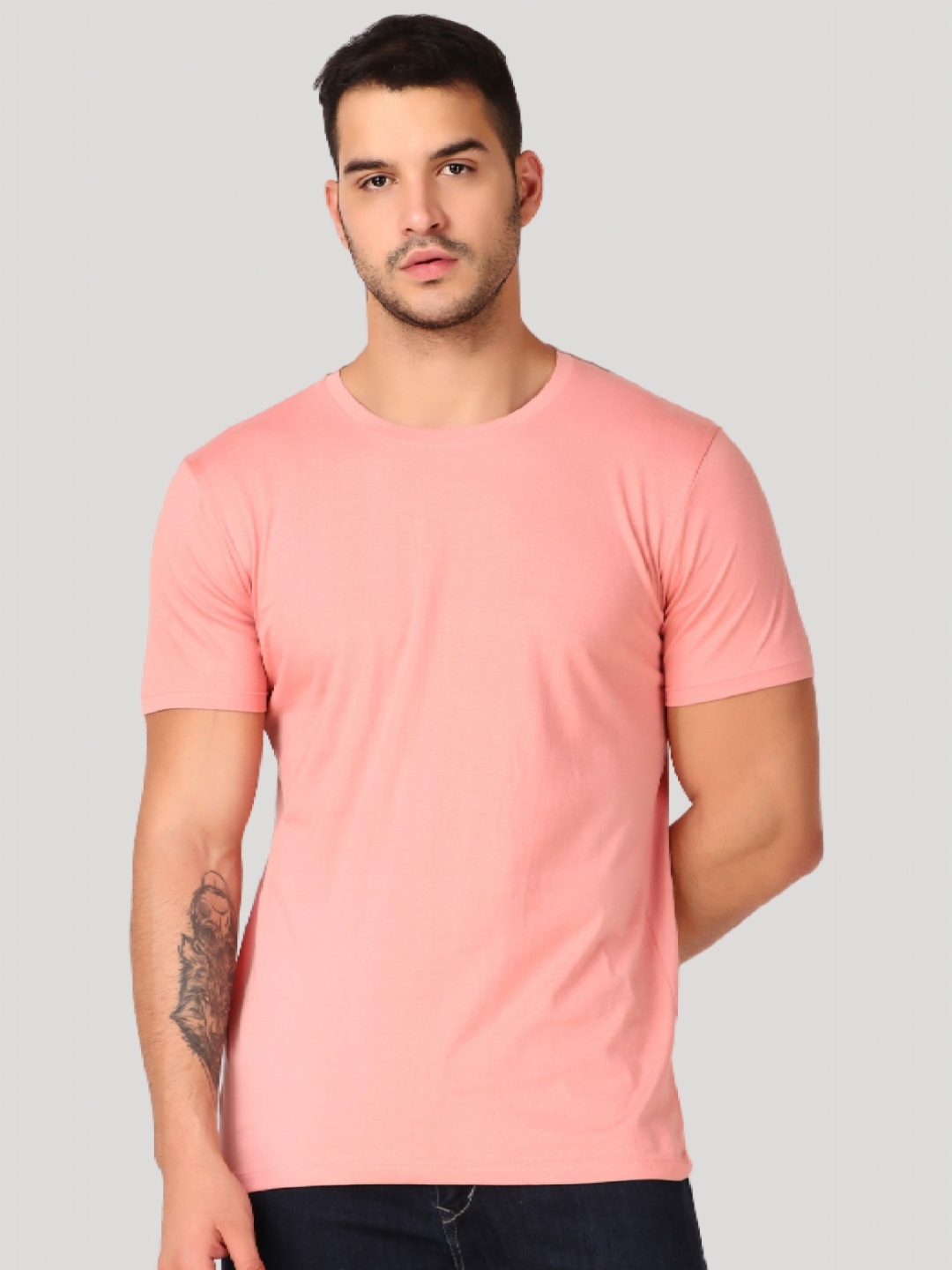 

inner element Men Moisture Wicking Solid Round Neck Cotton T-shirt, Pink