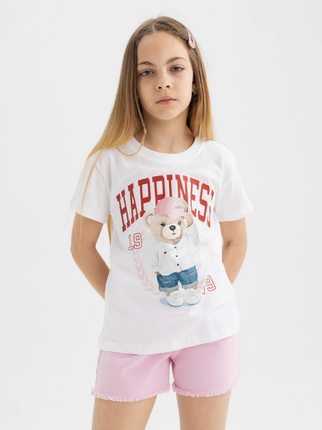 

DeFacto Girls Graphic Printed Round Neck Cotton T-shirt, White