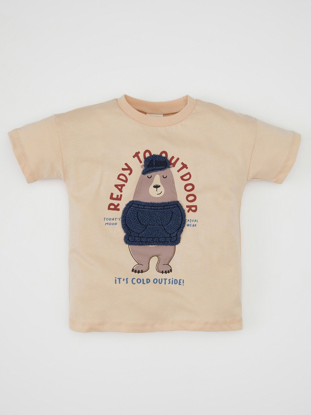

DeFacto Boys Graphic Printed Round Neck Cotton T-shirt, Peach