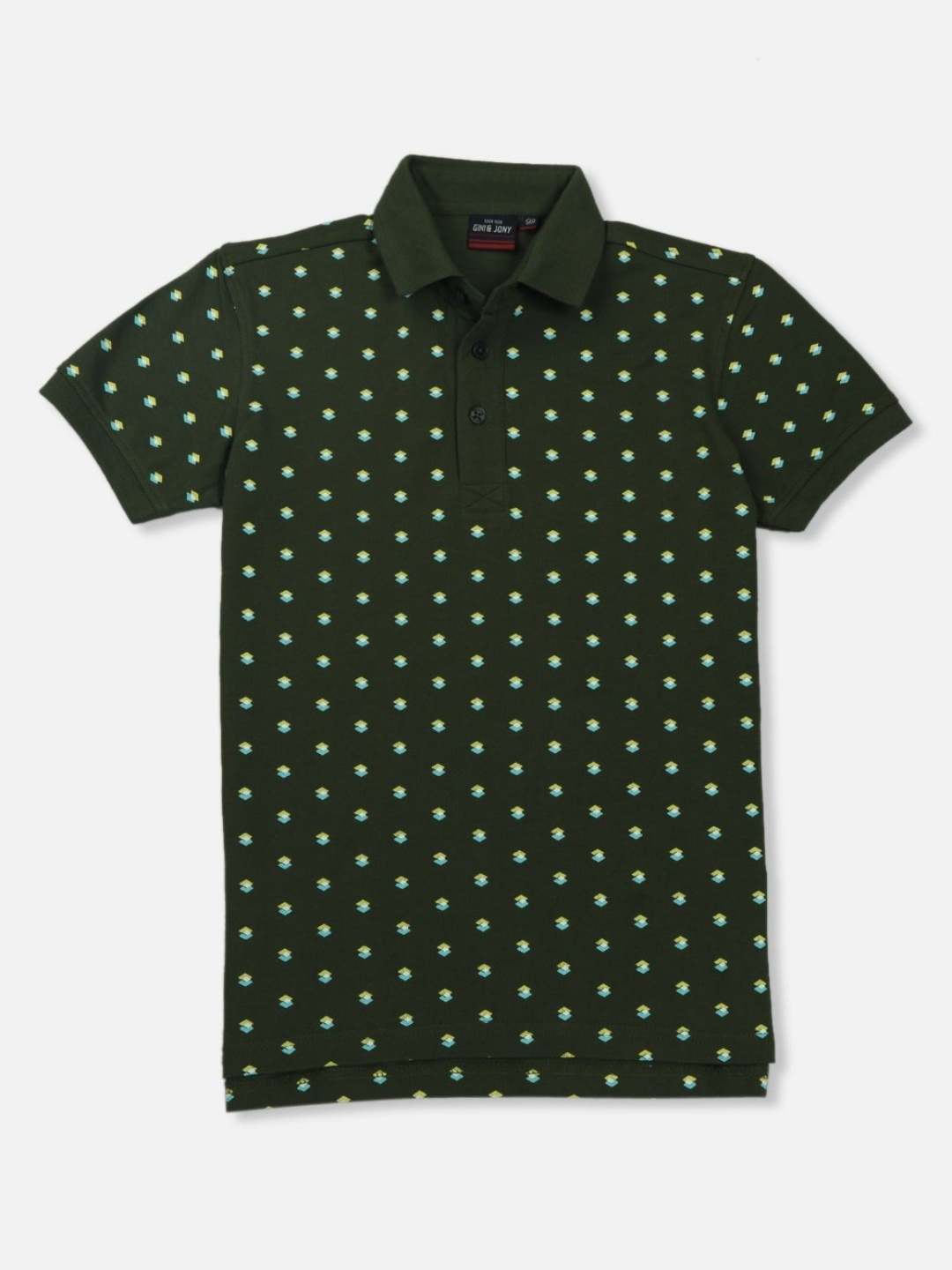 

Gini and Jony Boys Geometric Printed Polo Collar Cotton T-shirt, Green