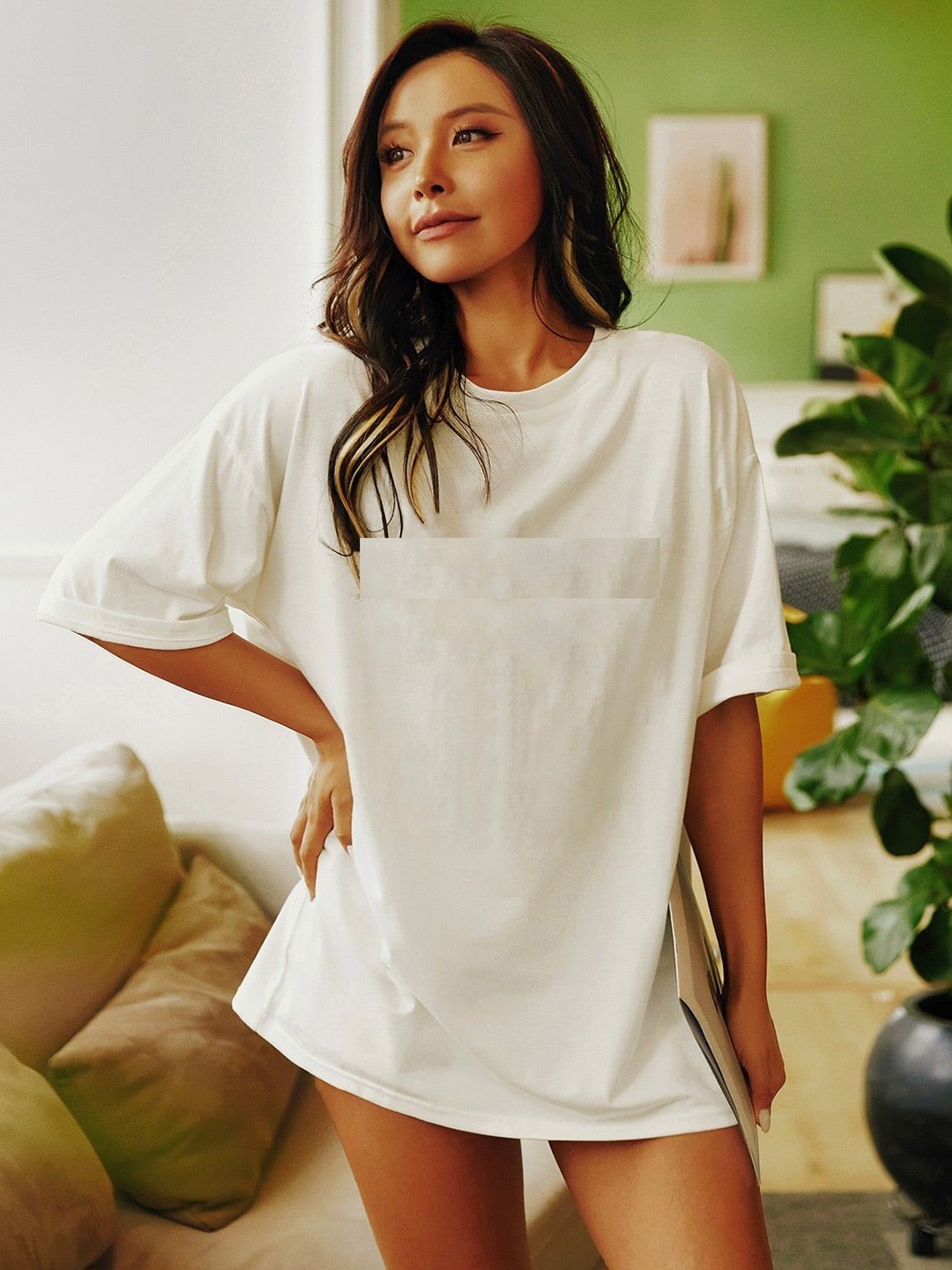

REVEXO Women Printed Pockets T-shirt, White