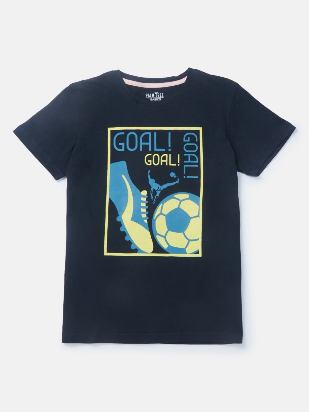 

Palm Tree Boys Graphic Printed Round Neck Cotton T-Shirt, Navy blue