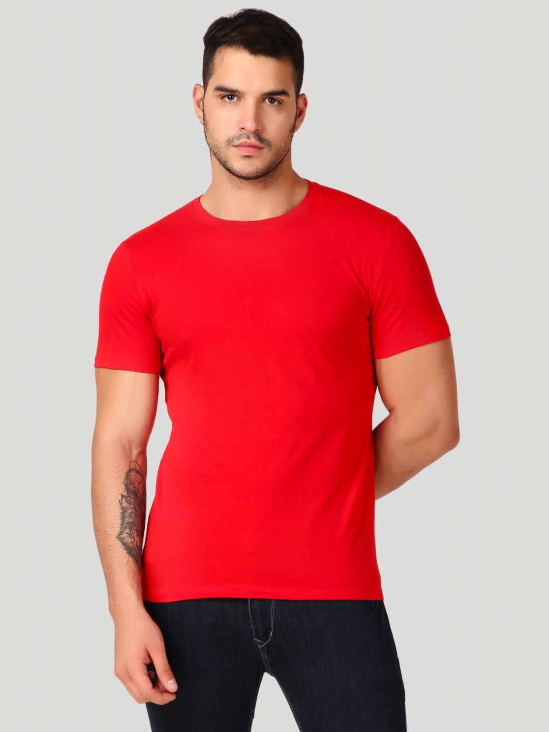 

inner element Men Moisture Wicking Solid Round Neck Cotton T-shirt, Red