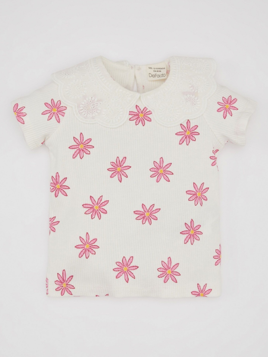 

DeFacto Girls Floral Printed Cotton Top, White