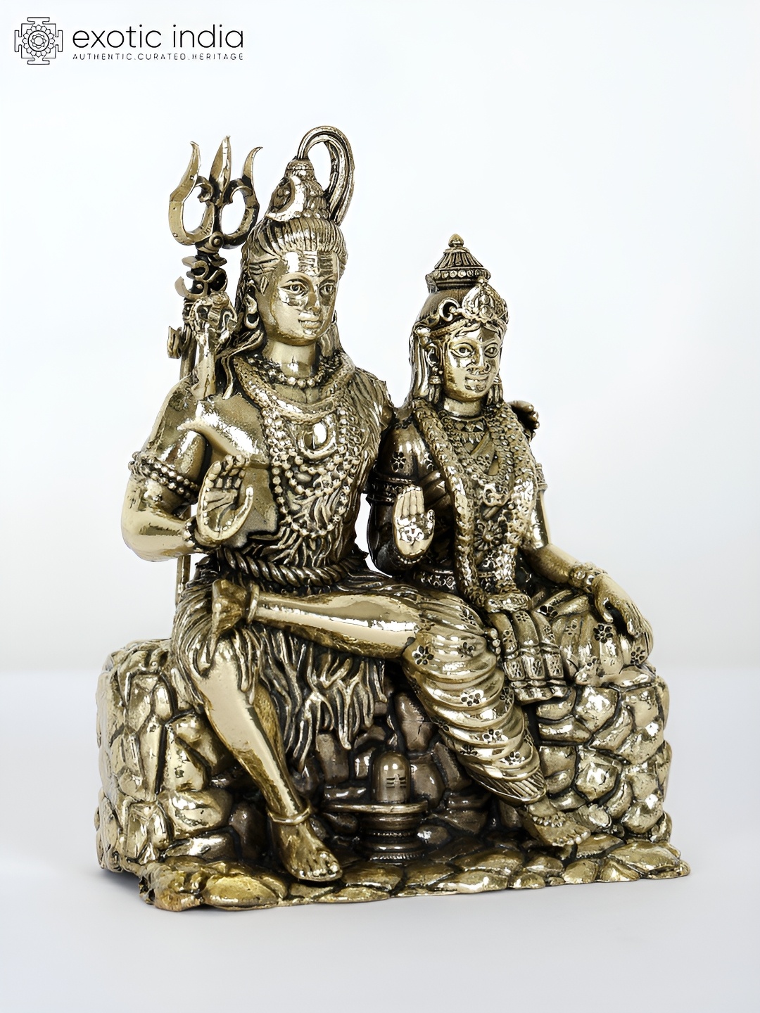 

Exotic India Gold-Toned Shiva Parvati Brass Religious Figurine Showpiece