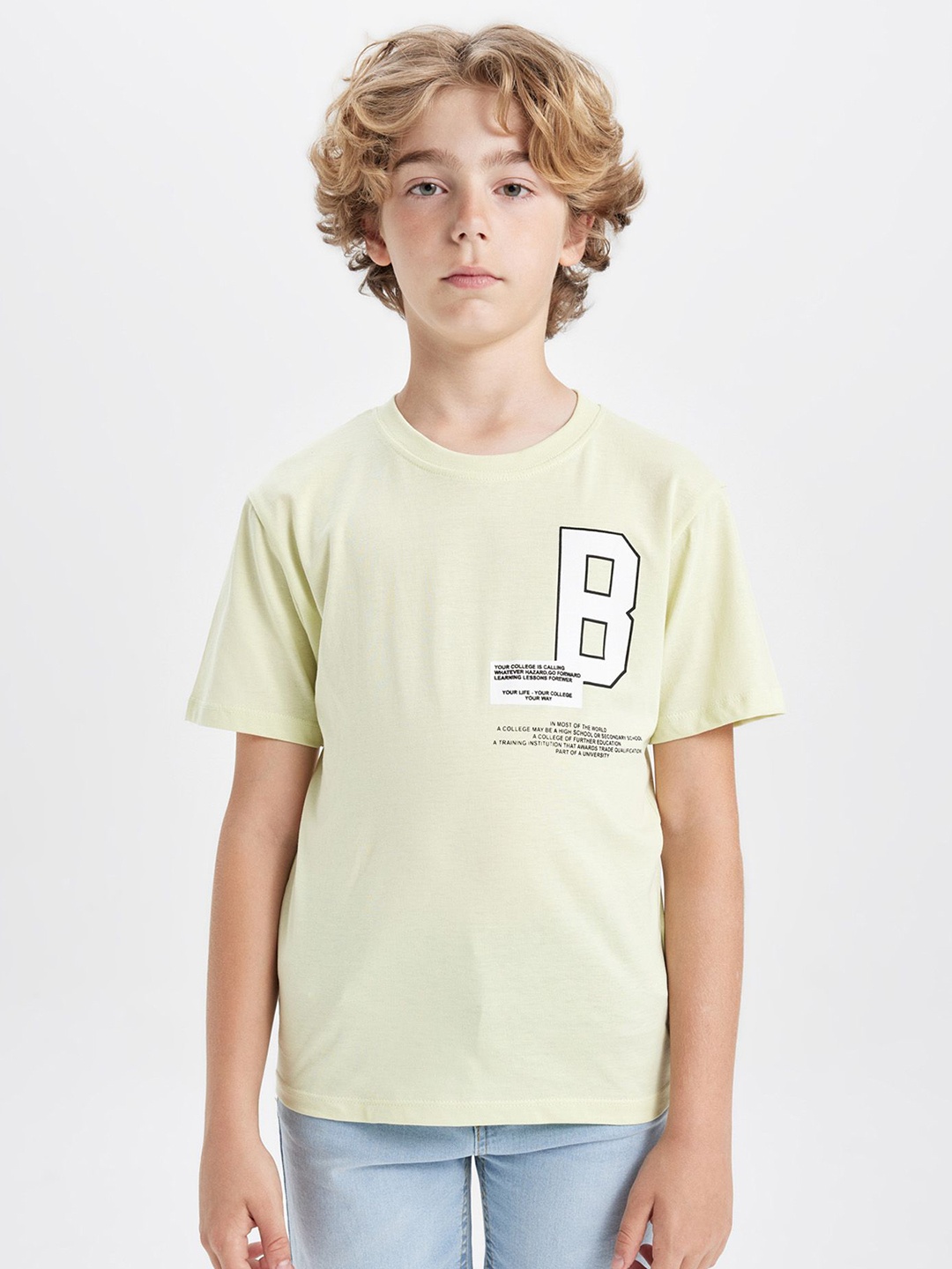 

DeFacto Boys Typography Printed Round Neck Cotton T-shirt, Green