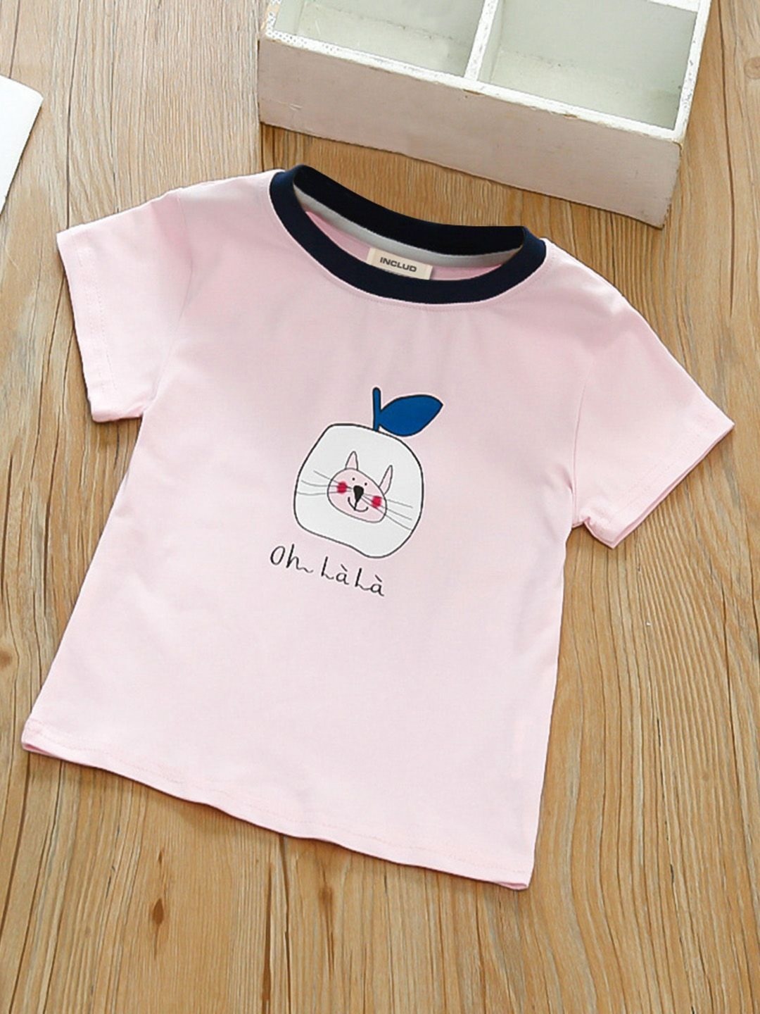 

INCLUD Girls Graphic Printed Round Neck Cotton T-shirt, Pink