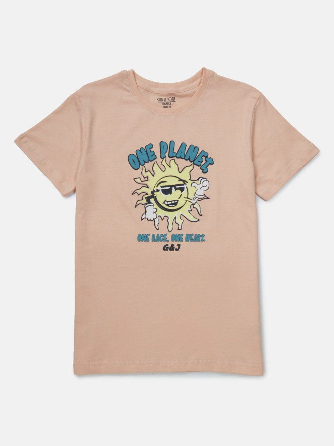 

Gini and Jony Boys Graphic Printed Round Neck Cotton T-shirt, Peach