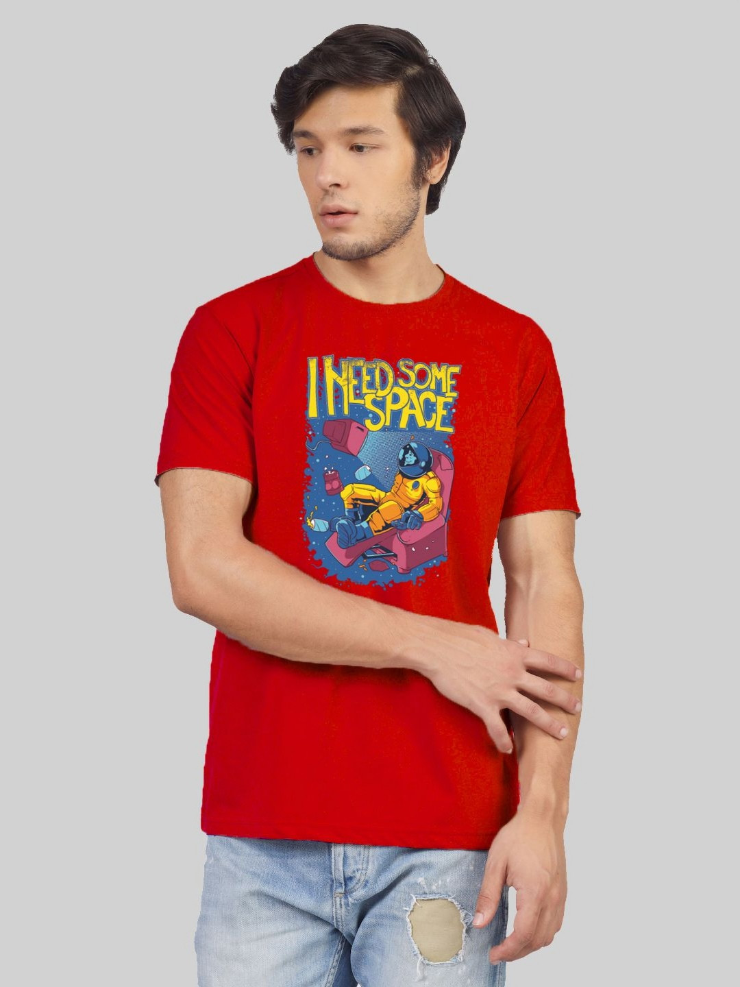 

Greylongg Men Regular Fit Graphic Printed Cotton T-shirt, Red