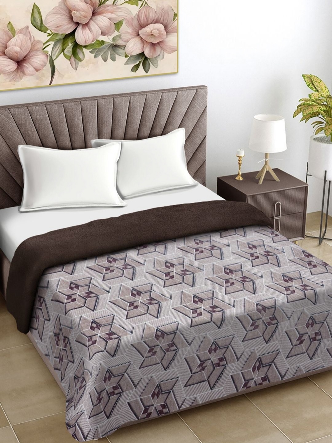 

FABINALIV Brown Geometric Printed Woollen Mild Winter 400 GSM Double Bed Comforter
