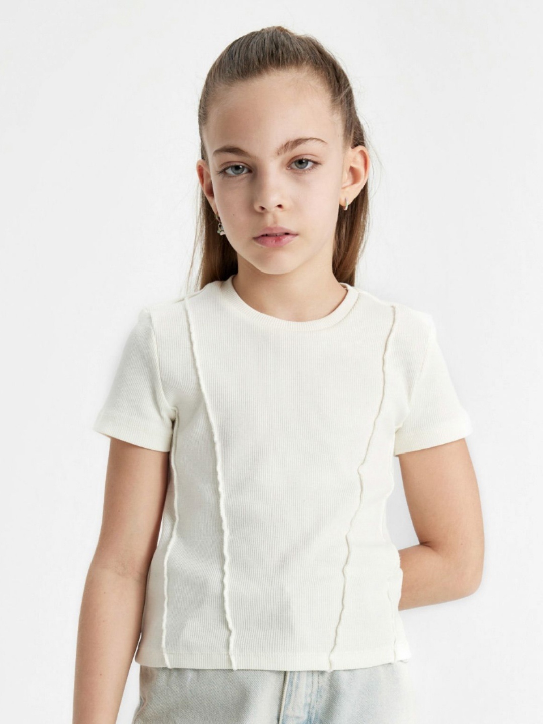 

DeFacto Girls Pockets Cotton T-shirt, White