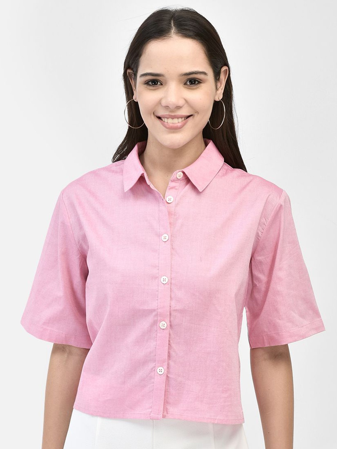 

FUTURO Women Solid Shirt Collar Top, Pink