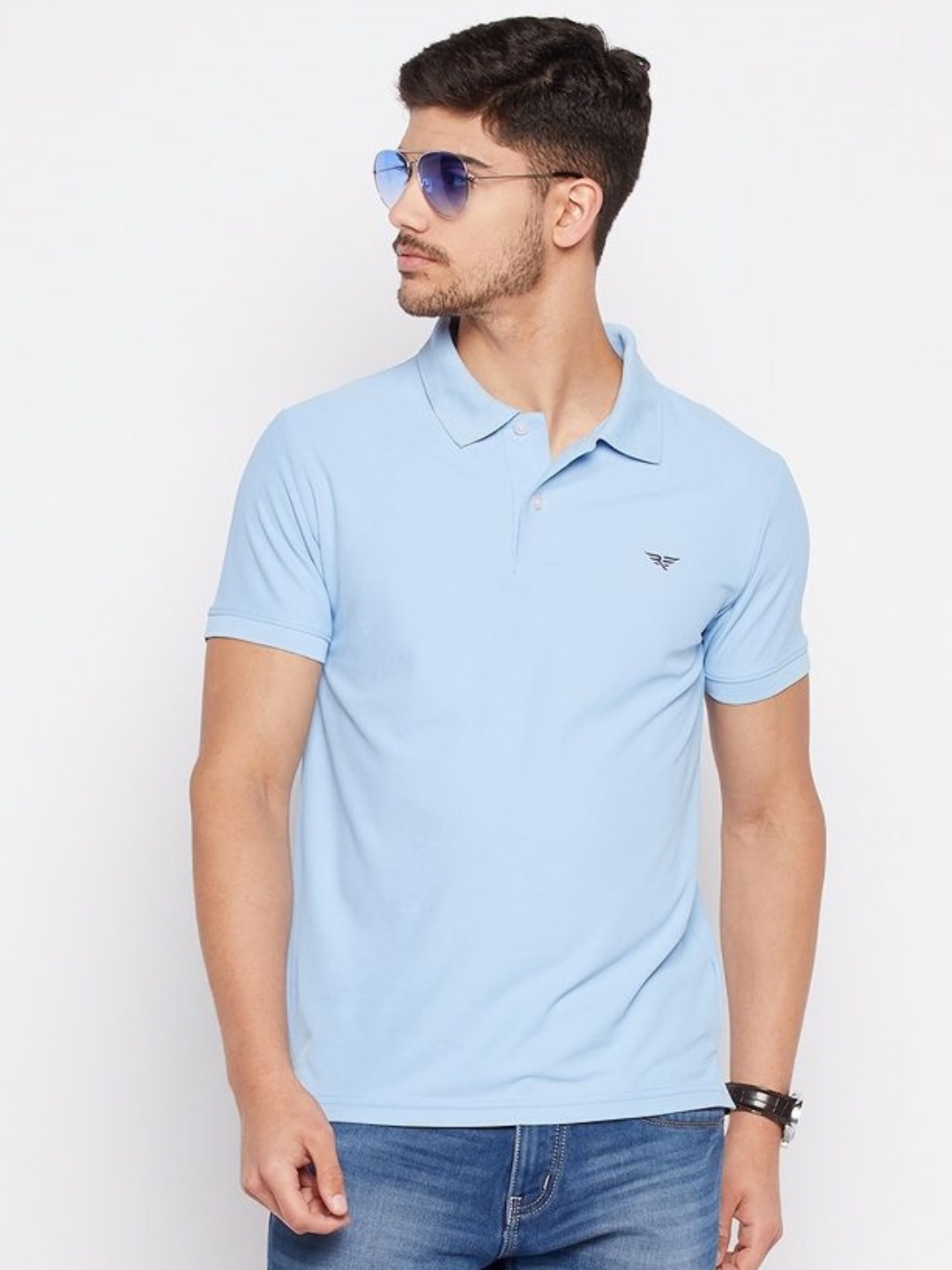 

RISS Men Solid Polo Collar Cotton T-shirt, Blue