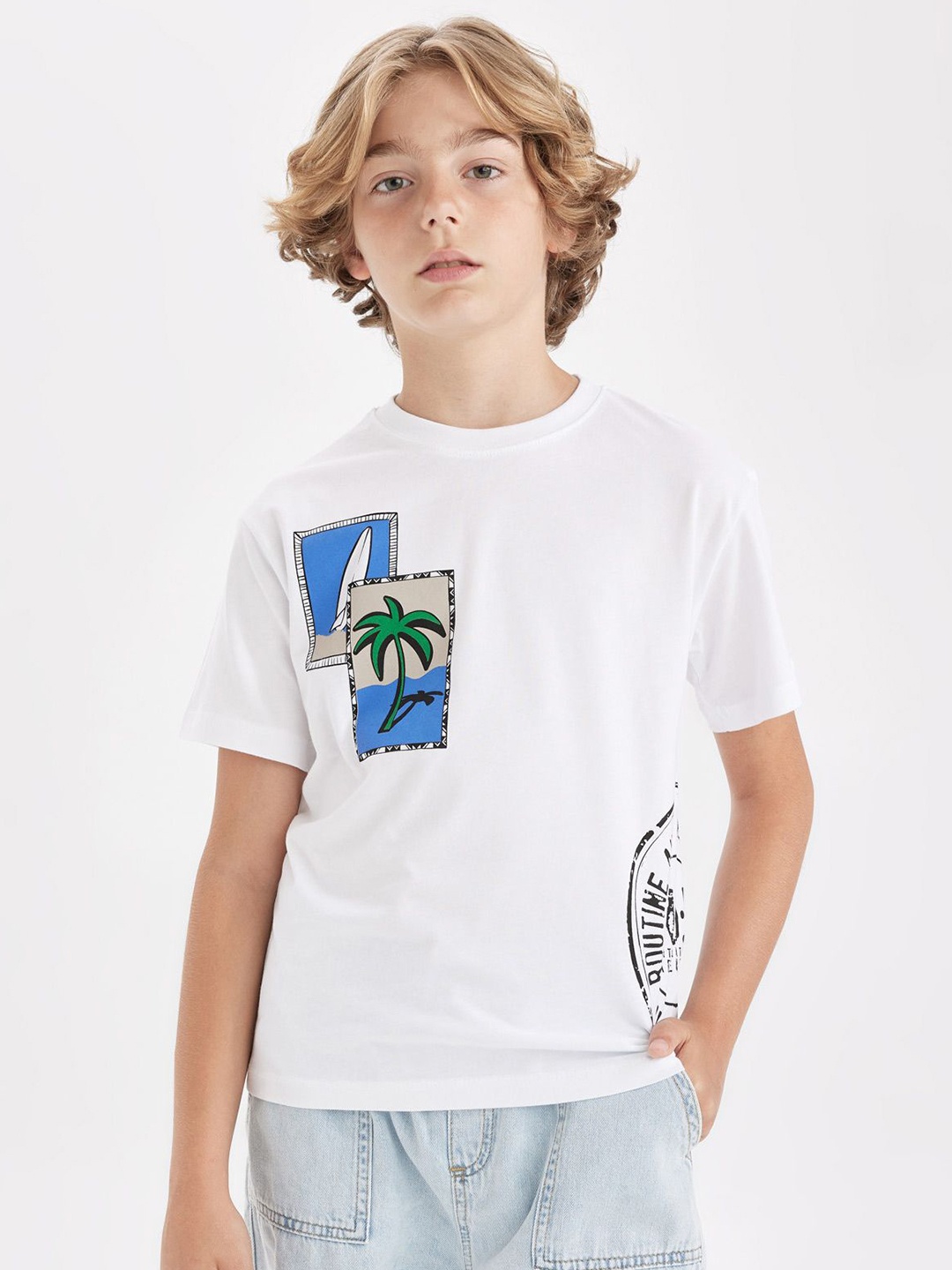 

DeFacto Boys Typography Printed Round Neck Cotton T-shirt, White