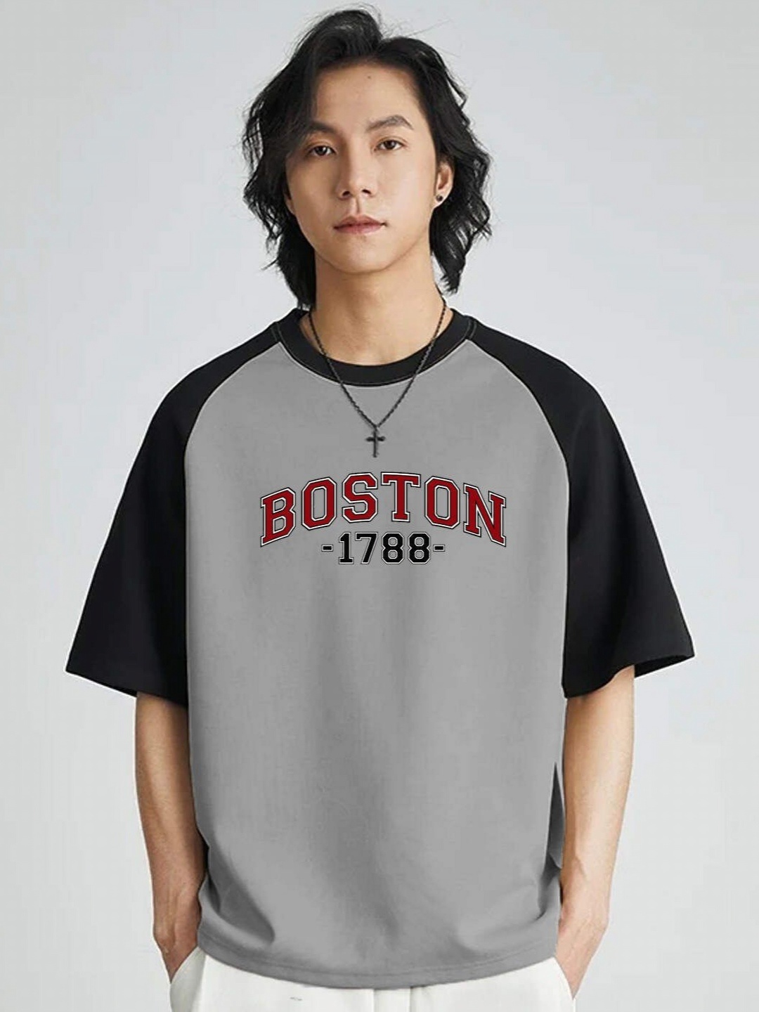 

Genzy Men Dry Fit Typography Printed Round Neck Cotton Oversized T-shirt, Grey
