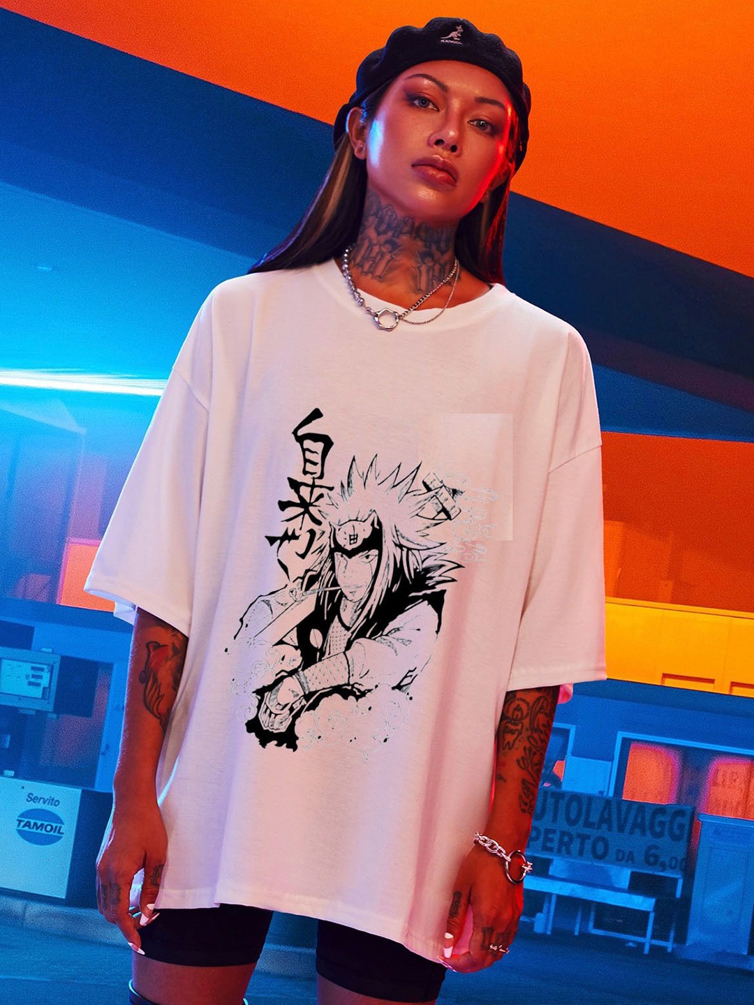 

REVEXO Women Printed Pockets T-shirt, White