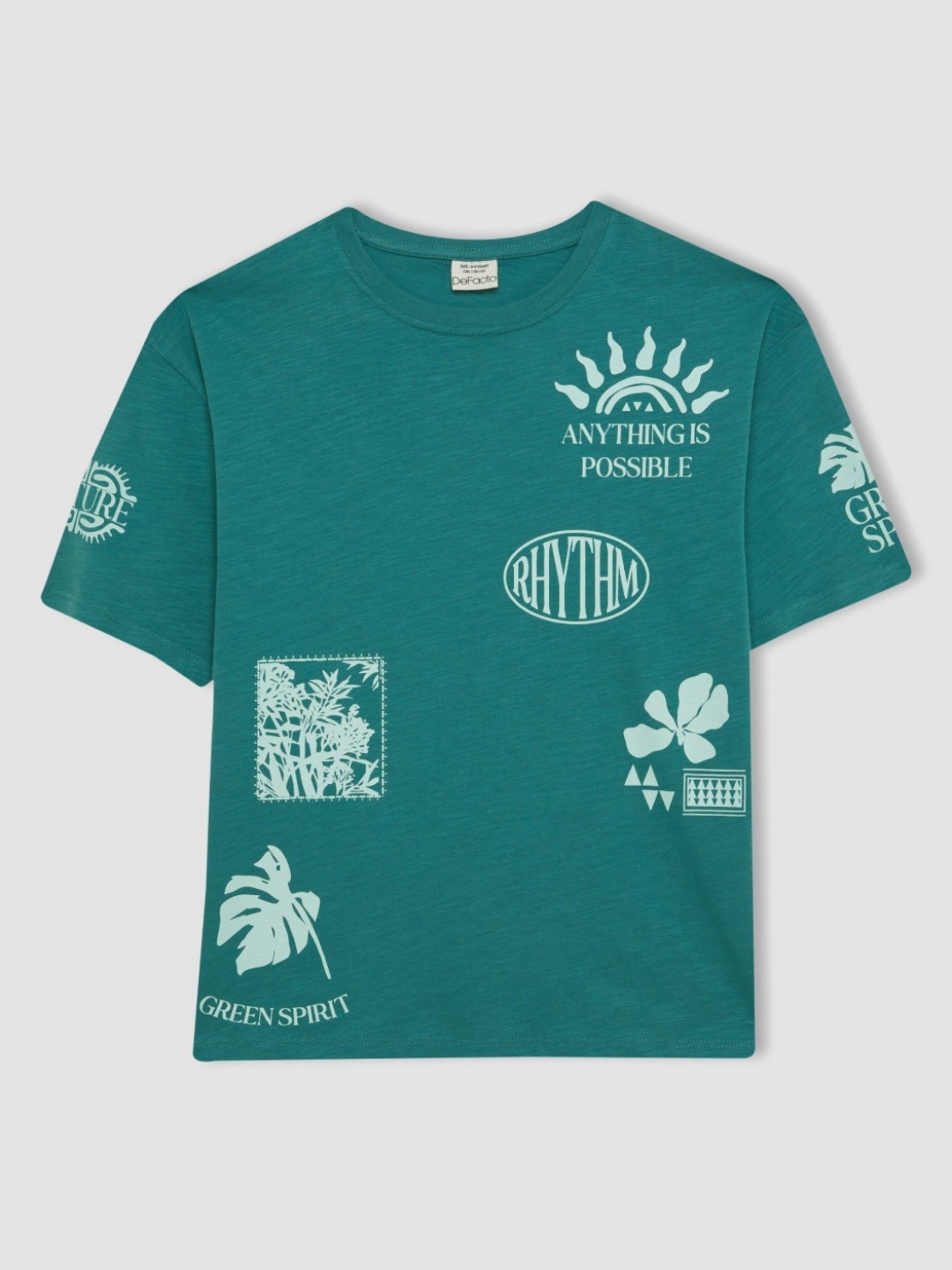 

DeFacto Boys Graphic Printed Round Neck Cotton T-shirt, Green