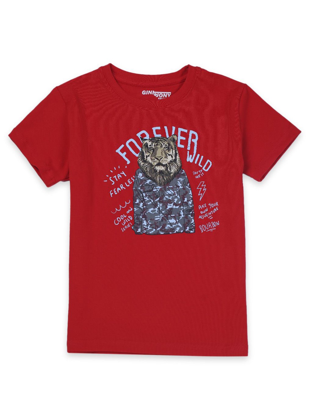 

Gini and Jony Boys Graphic Printed Round Neck Cotton T-shirt, Red