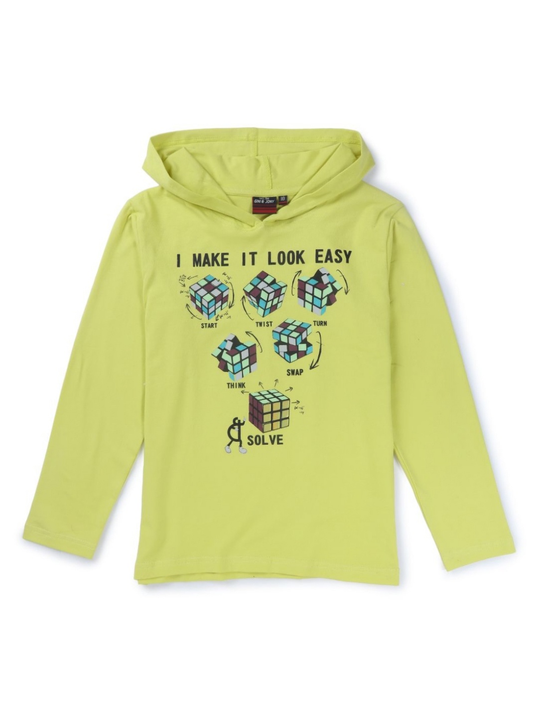 

Gini and Jony Boys Dry Fit Graphic Printed Hood Cotton T-shirt, Lime green