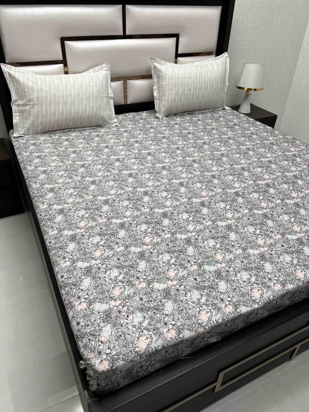 

Pure Decor Cotton King Size Double Bed Bedsheet With 2 Pillow Covers 2.74m X 2.74m, Grey