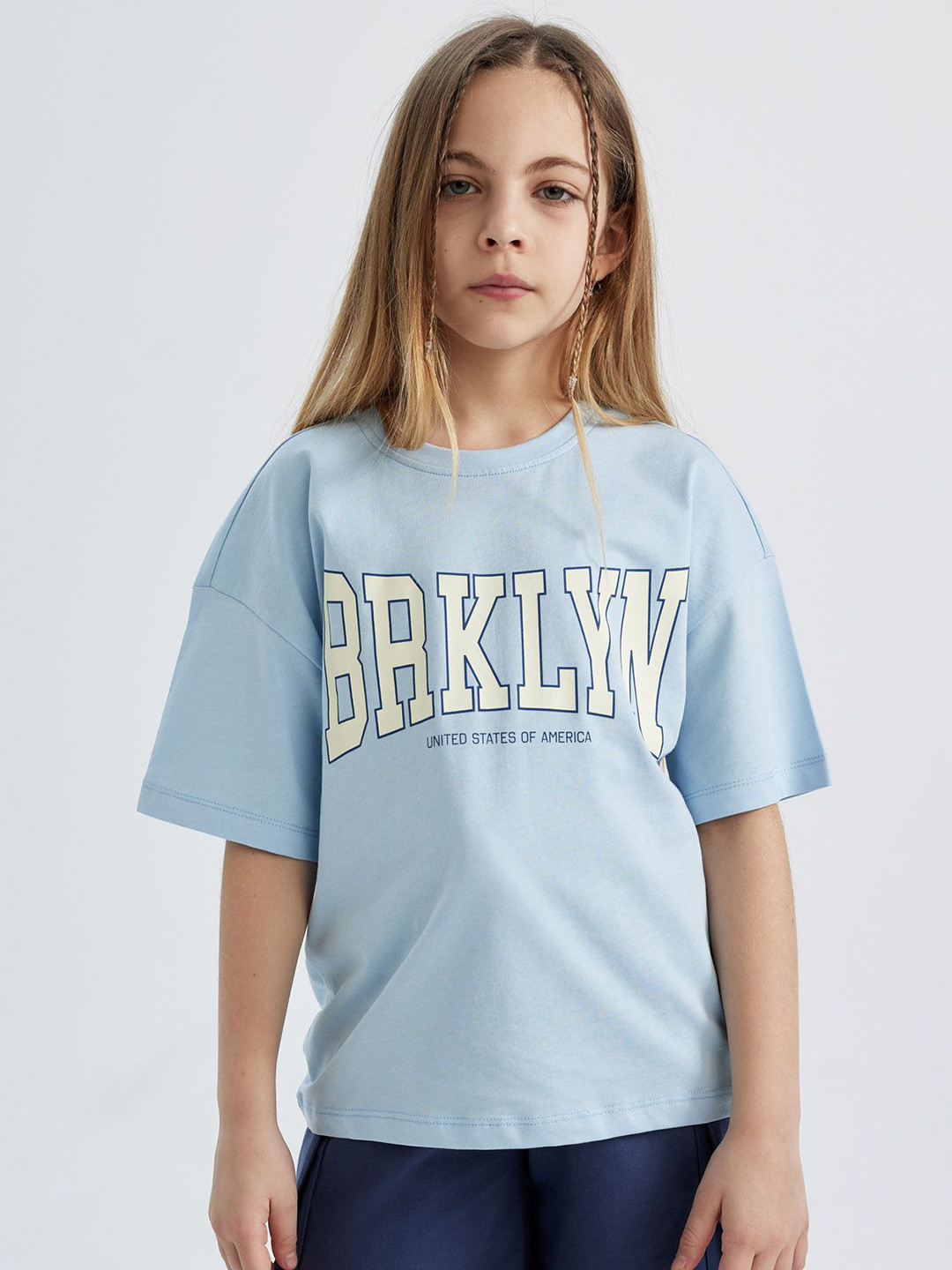 

DeFacto Girls Typography Printed Round Neck Cotton T-shirt, Na
