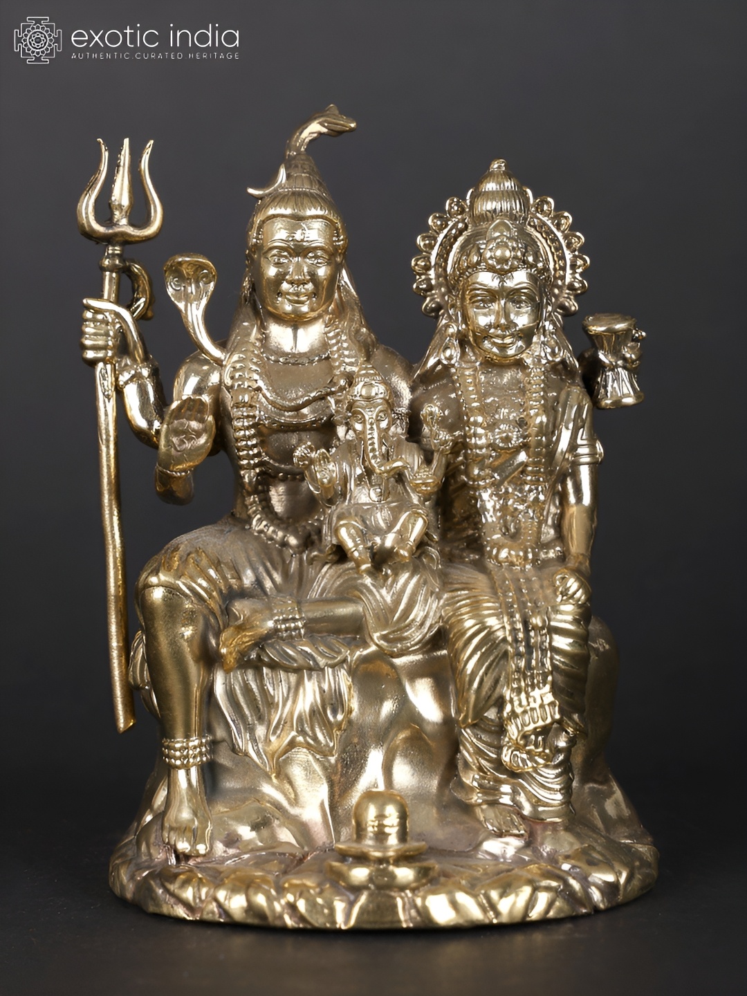 

Exotic India Gold-Toned Lord Shiva and Parvati & Little Ganesha Religious Showpiece