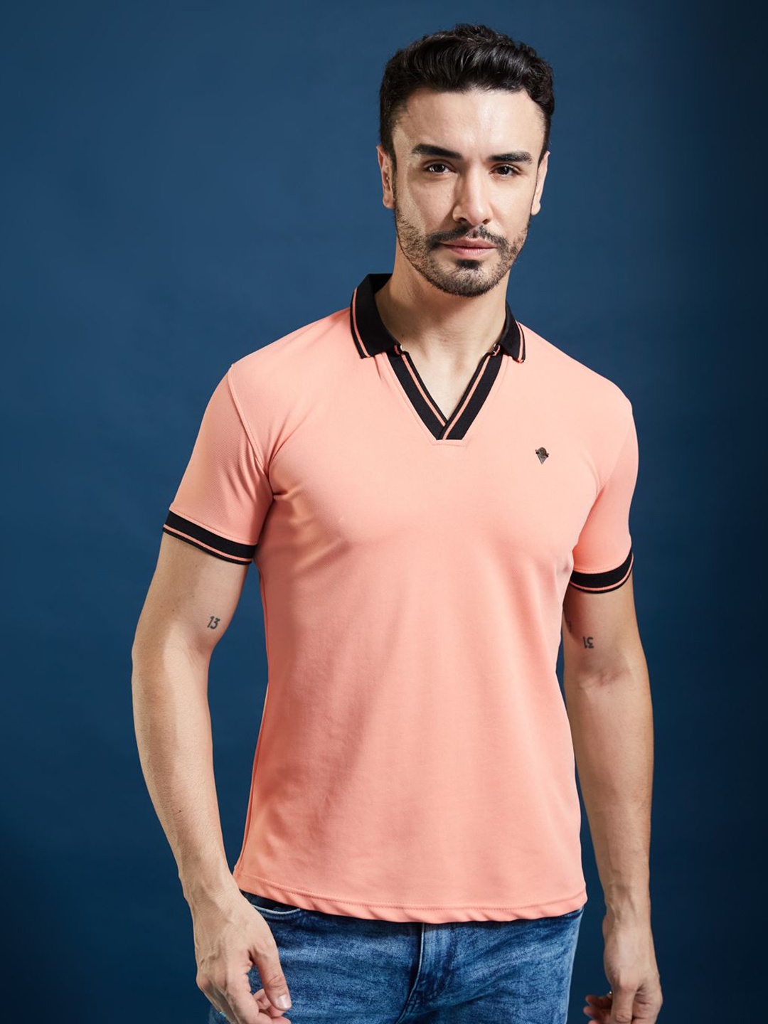 

SMARTEES Men Solid Polo Collar T-Shirt, Peach