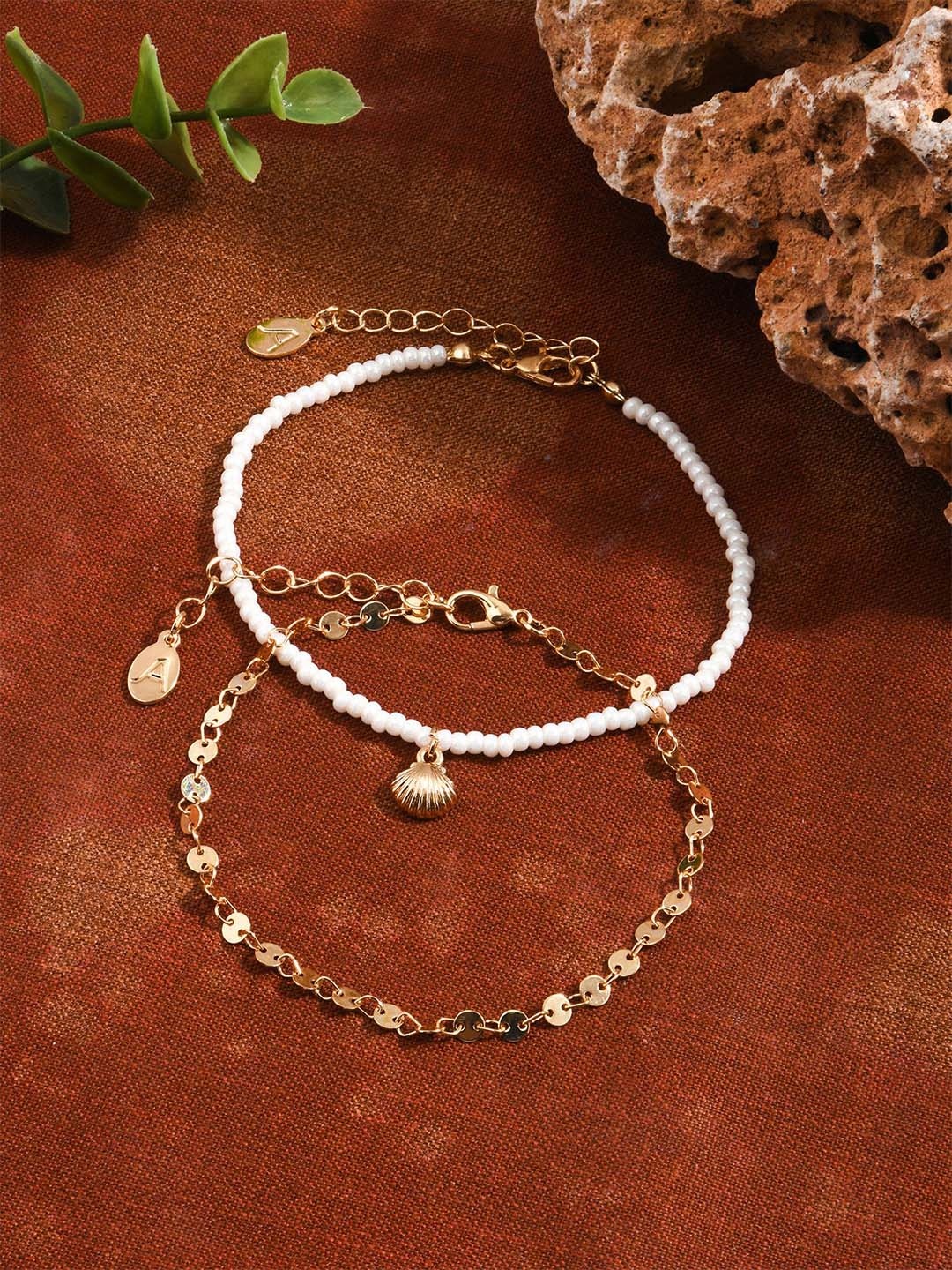 

Accessorize London Set Of 2 Shell Charm Anklets, Gold