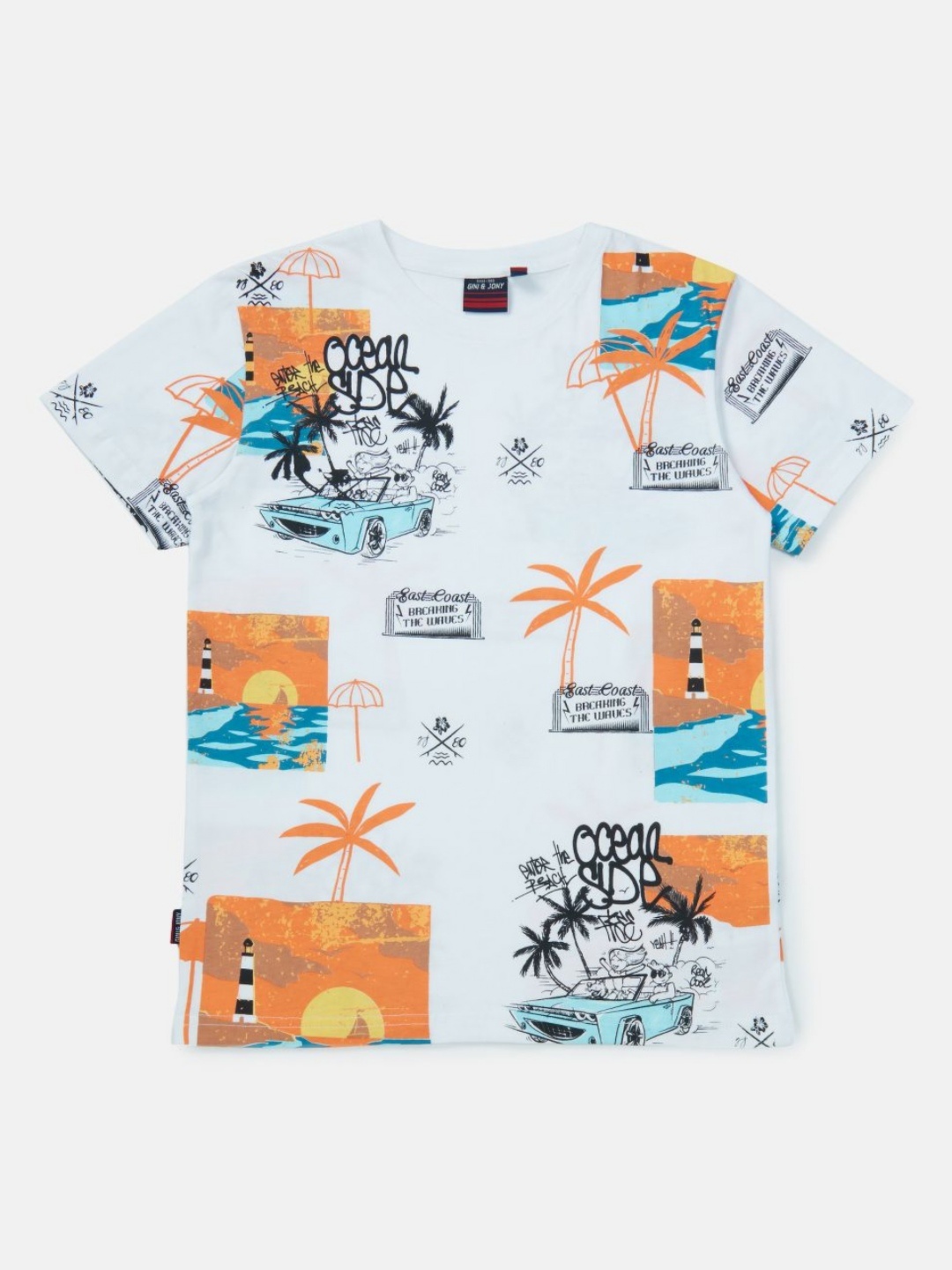 

Gini and Jony Boys Conversational Printed Round Neck Cotton T-shirt, White