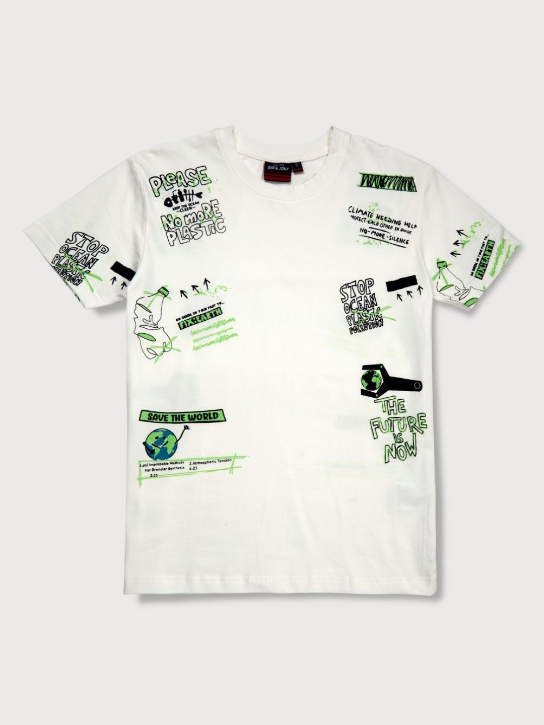 

Gini and Jony Boys Graphic Printed Round Neck Cotton T-shirt, Off white