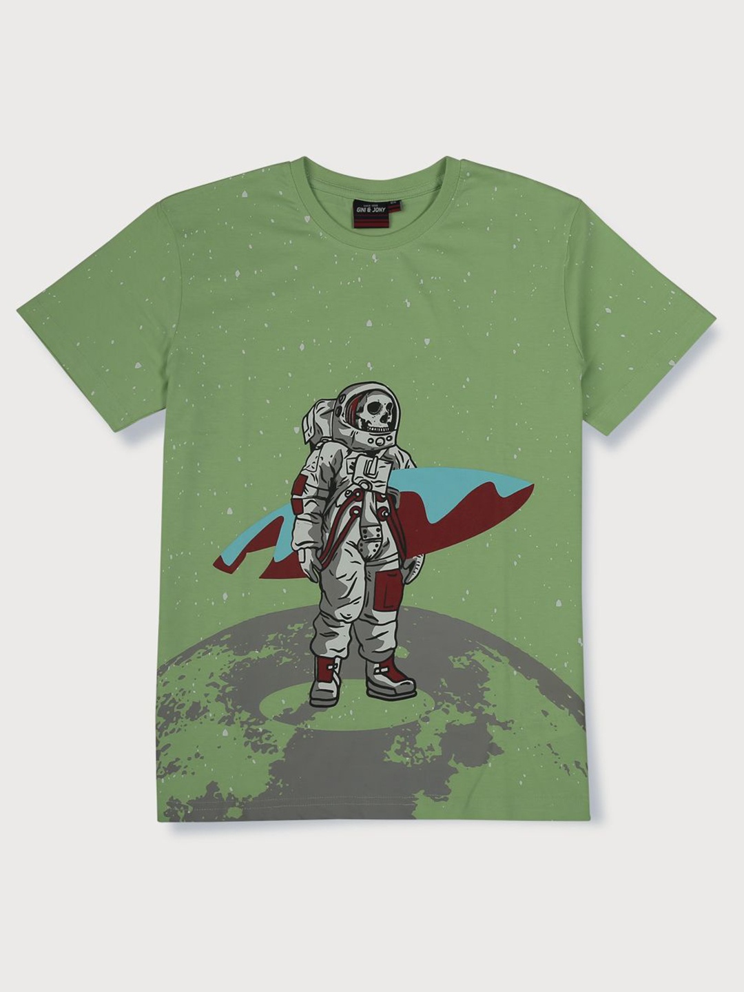 

Gini and Jony Boys Graphic Printed Round Neck Cotton T-shirt, Green