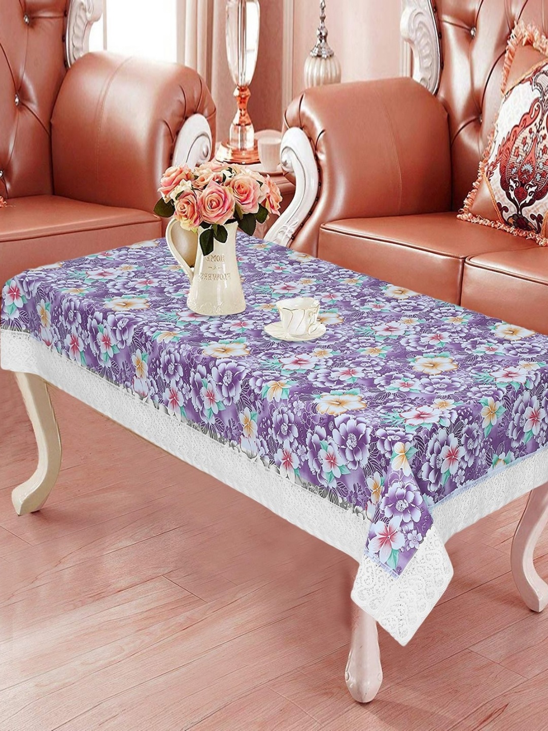 

LooMantha Purple & White Floral Printed 4 Seater Table Cover