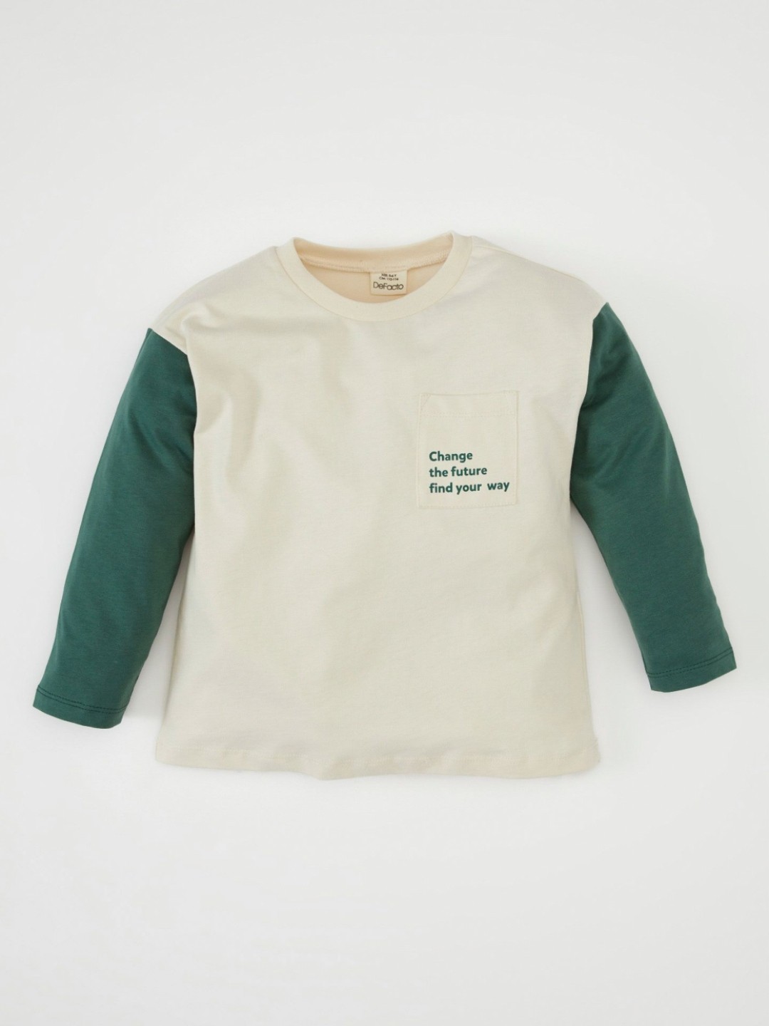 

DeFacto Boys Cotton Round Neck T-shirt With Pocket Detailing, Off white