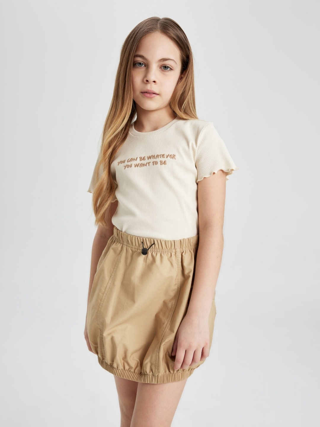 

DeFacto Girls Typography Printed Extended Sleeves T-shirt, Na